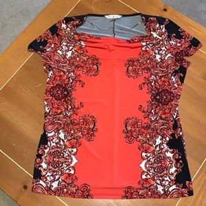 Peter Nygard Short Sleeve Blouse Top Size XL Coral White Black